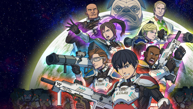 A squad of Yakitori soldiers in tattered uniforms, their faces half-lit by the glow of a distant explosion, staring into the camera with hollow eyes.