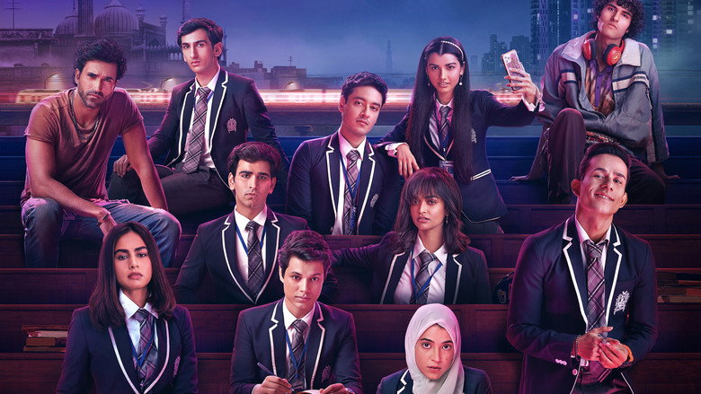 A dimly lit hallway in the school, where the shadows of students loom large against the walls, their faces half-hidden.