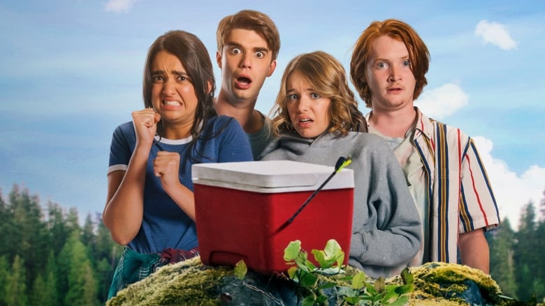 A group of friends looking distressed in the woods during The Package