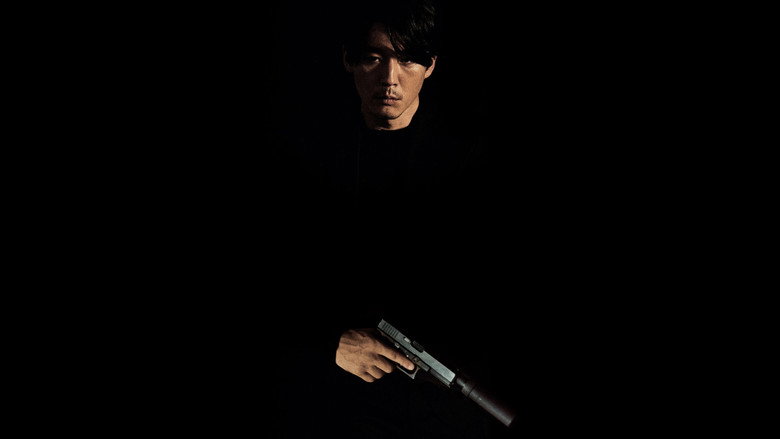 A tense standoff bathed in moody neon lighting