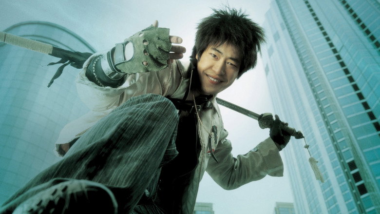 A chaotic fight scene, bodies mid-air, wires invisible but the motion dizzying