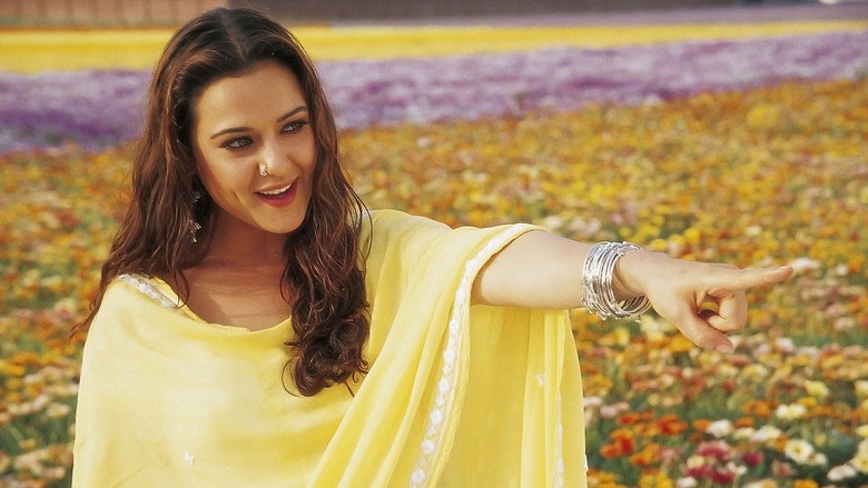 A moment of quiet connection between Veer and Zaara, their hands almost touching against a golden sunset