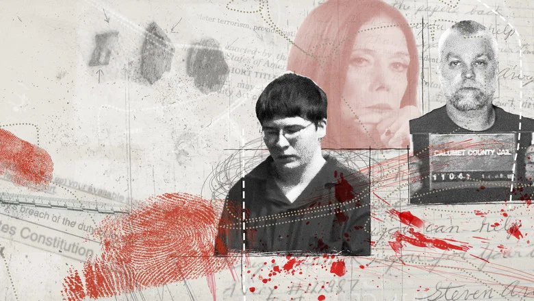 A dimly lit interrogation room, where Steven Avery sits across from investigators, his face a mix of exhaustion and defiance.