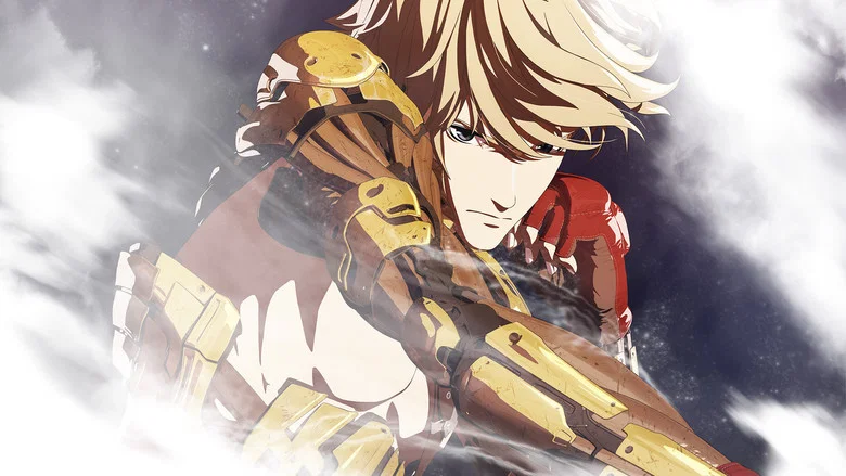A close-up of Levius’s steam-powered prosthetic arm, his face half-lit by the glow of the arena lights
