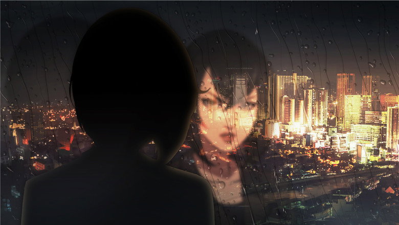 A neon-drenched Manila street at night, rain slicking the pavement, with the silhouette of a woman in a trench coat standing under a flickering streetlamp.