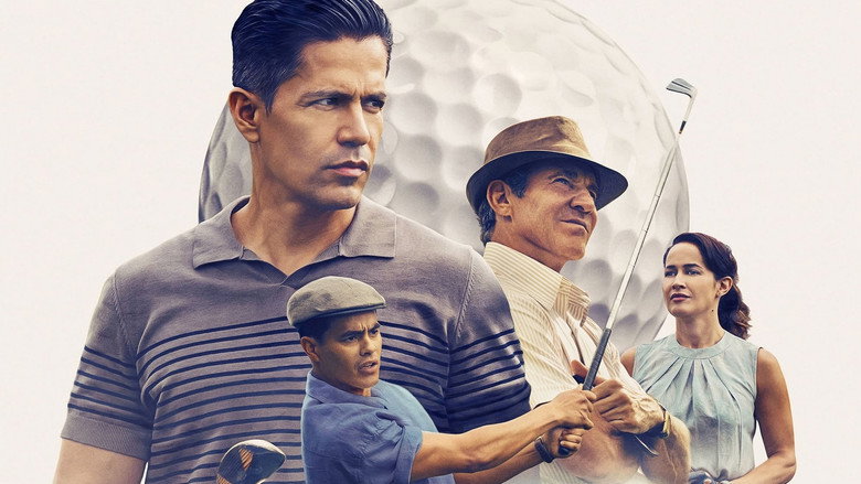 A group of young Mexican-American golfers standing on a makeshift course, their faces determined under the Texas sun