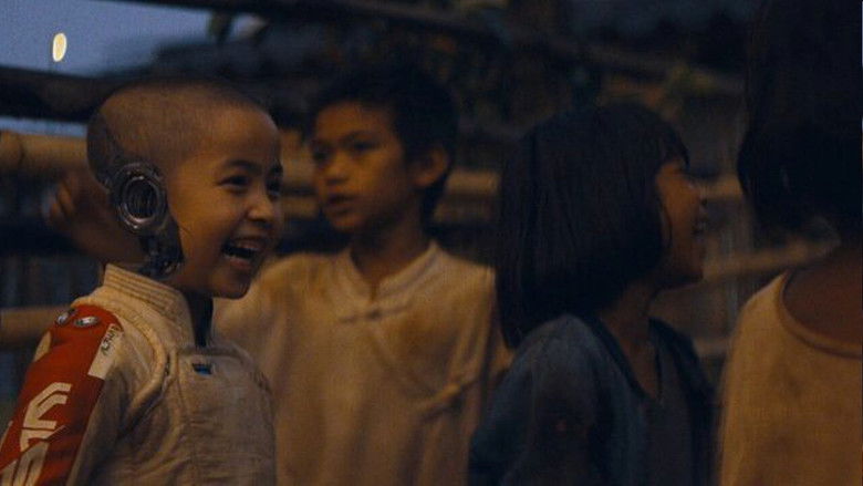 A wide shot of a massive, futuristic space station hovering in the sky