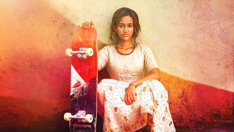 A group of children in rural India gather around a skateboard, their faces lit with curiosity and excitement