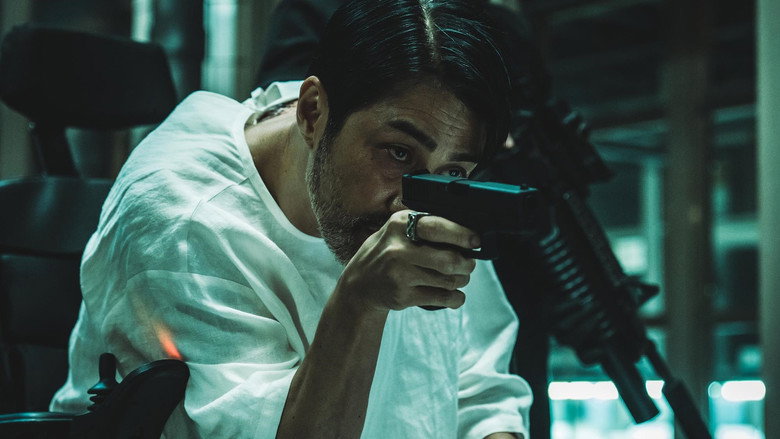 A dimly lit interrogation room, blood splattered across the floor, as Detective Cho Won-ho looms over a bound suspect