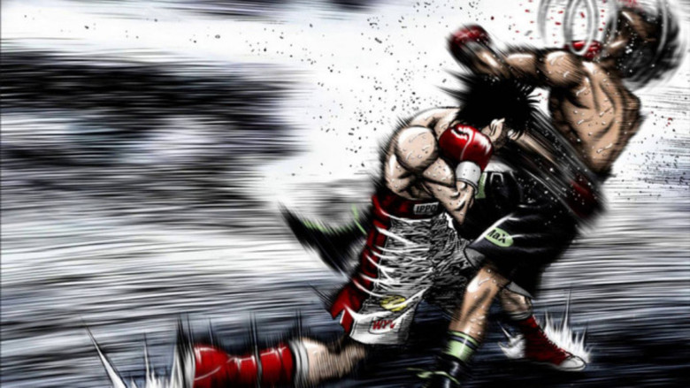 Ippo engaged in a high-stakes match, showing the intense focus and physical toll of the sport.