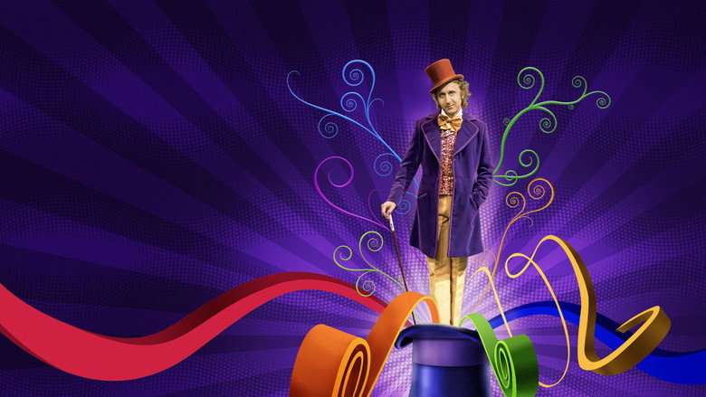 The children and their guardians stand in awe before the towering gates of Wonka's factory, the camera low to emphasize the scale of the fantasy.