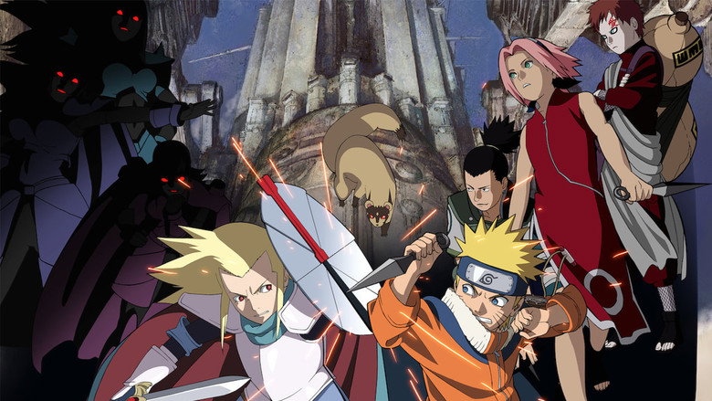 Naruto and Temujin facing off in a rocky canyon, the Stone of Gelel glowing ominously in the background