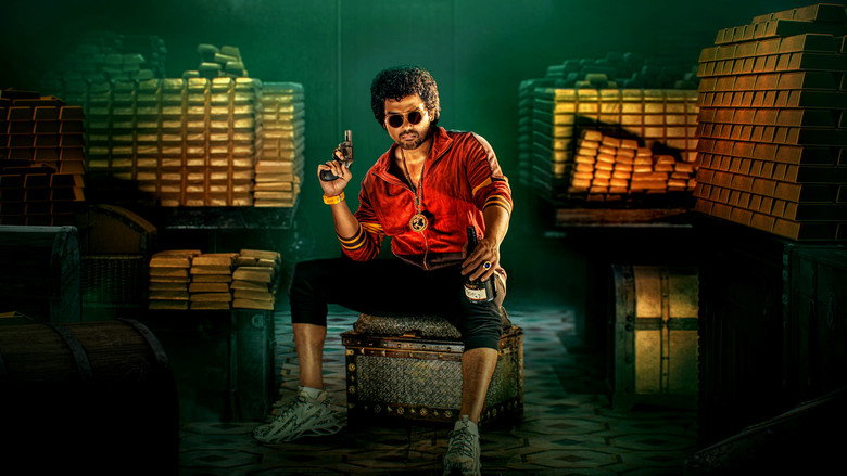 A neon-drenched chase scene, with Karthi’s character sprinting through a market, his bright orange shirt clashing against the blue and pink lights