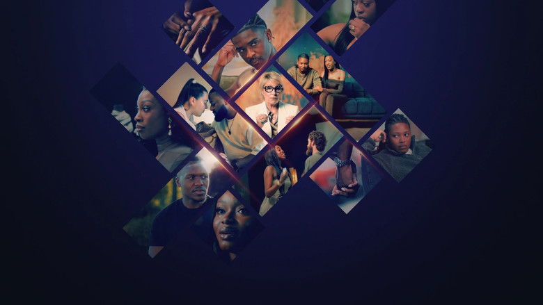 A tense, dimly lit therapy session where a couple sits opposite a therapist, their body language withdrawn