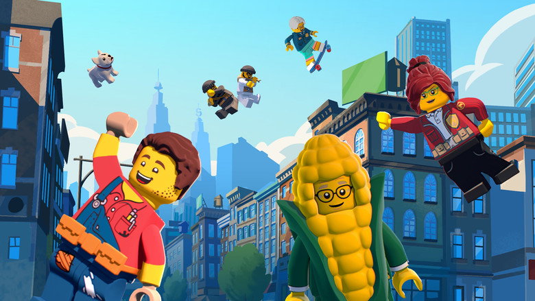 A bustling LEGO City street, where minifigures of all shapes and sizes navigate a world made entirely of blocks, from towering skyscrapers to tiny food carts.