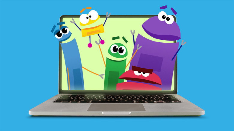 Bright, colorful animation of the StoryBots characters dancing in a neon-lit room