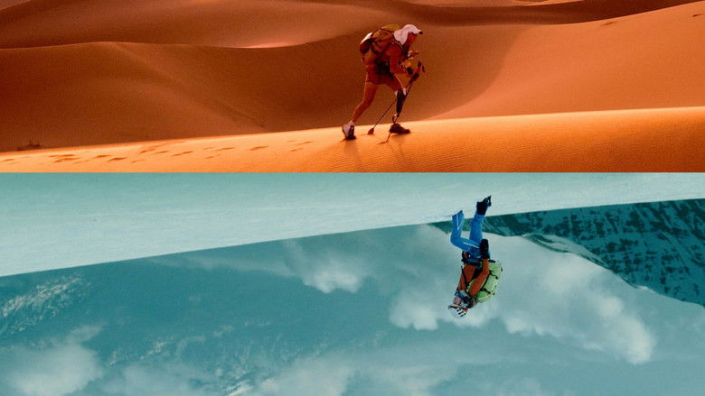A group of athletes mid-race, their bodies straining against the elements, the camera capturing the raw physicality of competition