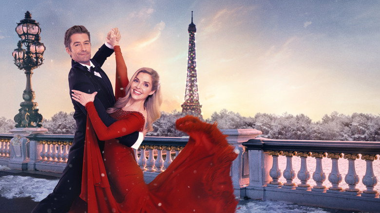 Emma and Leo mid-dance, their bodies angled toward each other in a grand ballroom, the chandeliers casting a golden glow over the polished floor.
