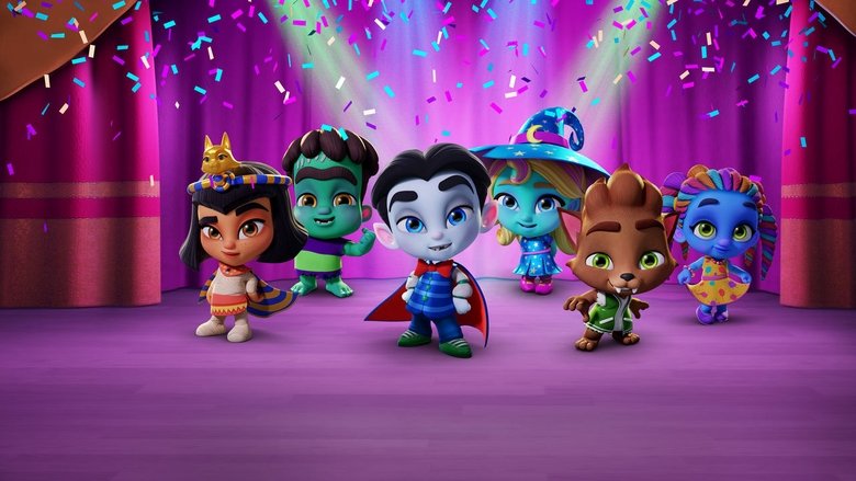 A group of young monsters in colorful outfits stand together in a sunlit classroom, their expressions a mix of curiosity and mild trepidation