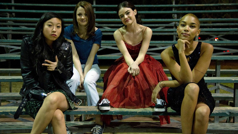 Four friends sitting on a curb at night, their faces half-lit by streetlights, the weight of something unsaid hanging between them.