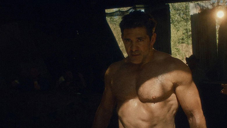 A tense close-up of a character in the film