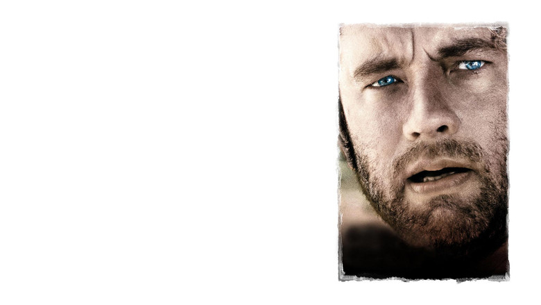 Chuck Noland looking at a package on the beach