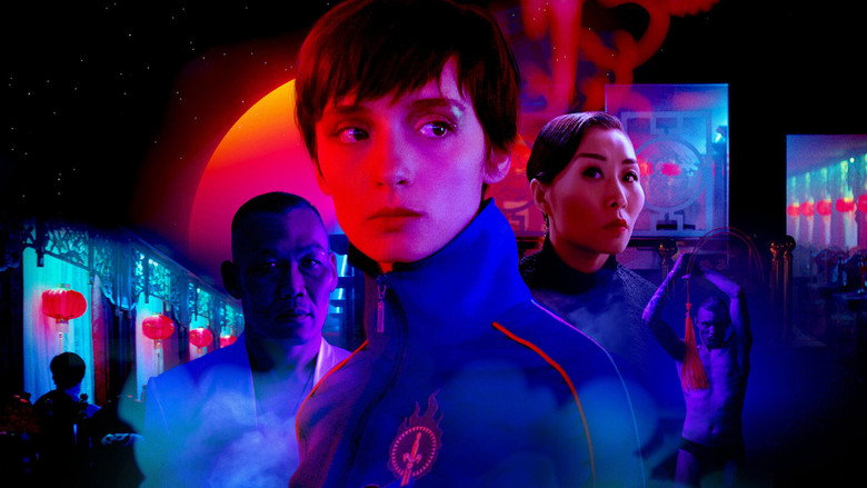 A neon-lit alleyway, rain-slicked and empty, with Miu standing at the center, her silhouette sharp against the glow