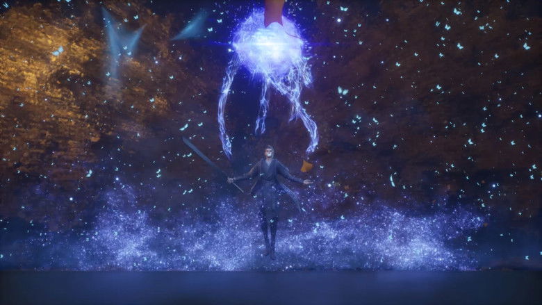 A close-up shot focusing on the character's emotional expression and detailed background design