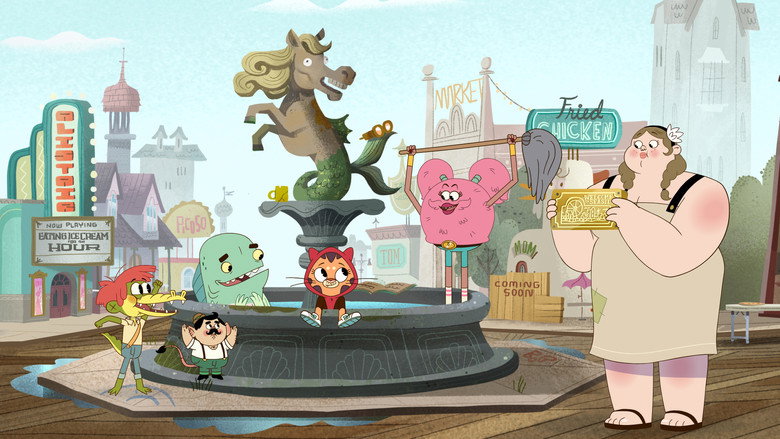 Arlo and his friends standing on a rooftop at sunset, the city skyline stretching behind them.