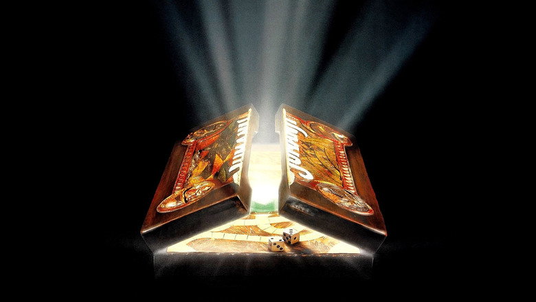A close-up of the Jumanji board game, its intricate details glowing under eerie light, as if alive with unseen energy