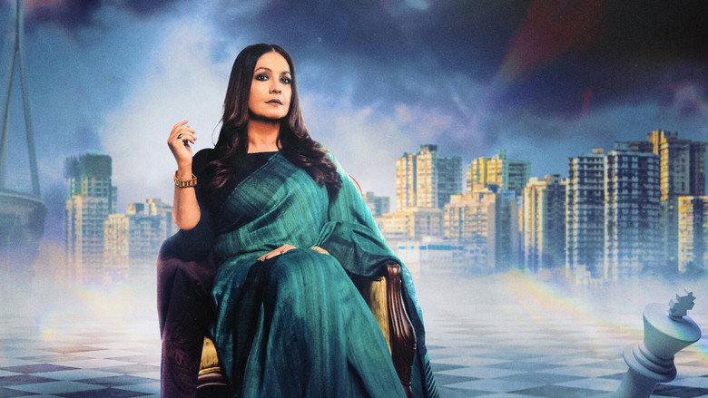 A dimly lit Mumbai skyline at dusk, the city’s lights reflecting off the water, the weight of ambition pressing down on the characters like the humid air.