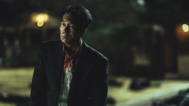 A bloody confrontation unfolding in a rain-slicked alley