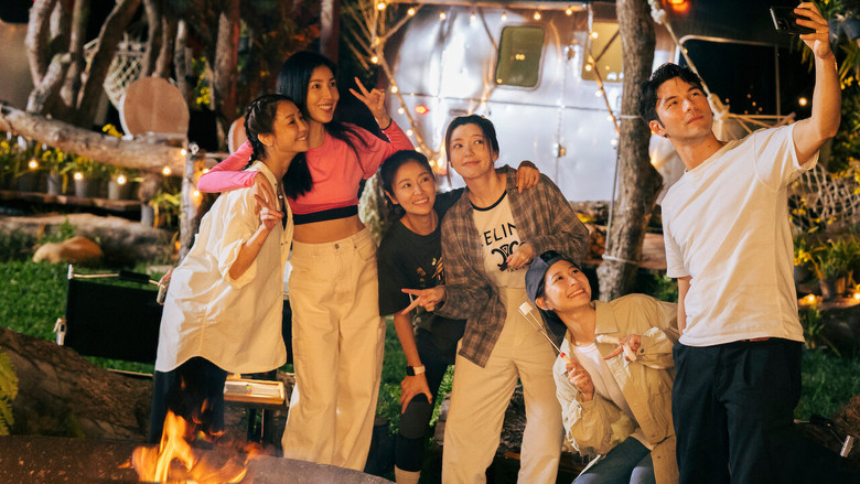 A moment of exhausted laughter as the cast struggles with a collapsed tent