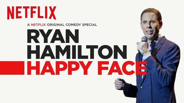 A lone comedian under a single spotlight, mid-gesture, with a warm, inviting stage presence.