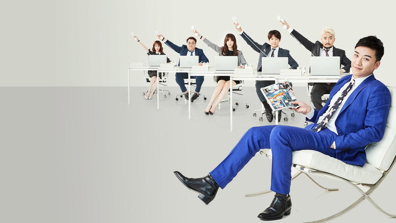 The team gathers around a conference table, their expressions a mix of confusion and exhaustion, as SEUNGRI gestures wildly at a whiteboard covered in nonsensical scribbles.