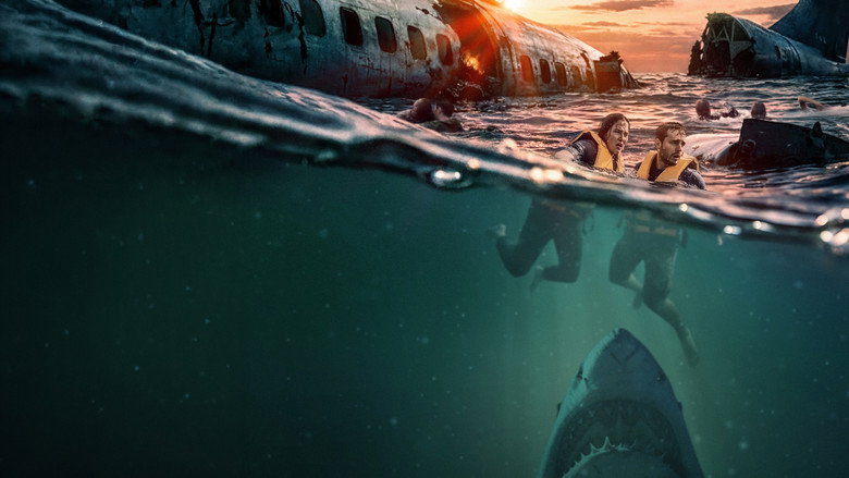 The plane's fuselage buckles as water rushes in, passengers clinging to seats and each other