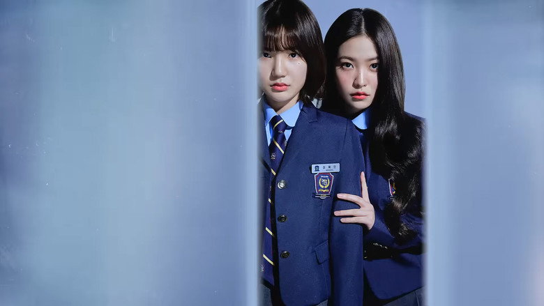 A dimly lit hallway in Cheongdam International High, where Kim Hye-in stands frozen as Baek Je-na looms in the background, her shadow stretching unnaturally long across the polished floors.