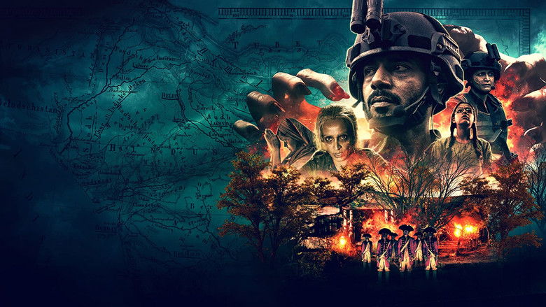 A squad of modern soldiers stands in the misty ruins of a colonial-era fort, their faces half-lit by flickering torchlight, the looming shadows of the undead just visible in the background.