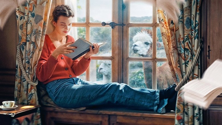 Agathe stands in the golden light of Shakespeare and Company, surrounded by towering bookshelves, her expression caught between hope and hesitation