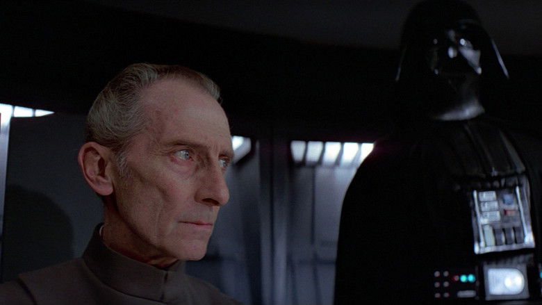 A massive, gray space station looming ominously against the blackness of space