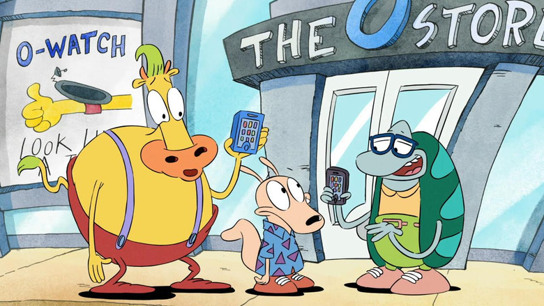 Rocko and Heffer staring at a modernized O-Town, their faces a mix of awe and confusion