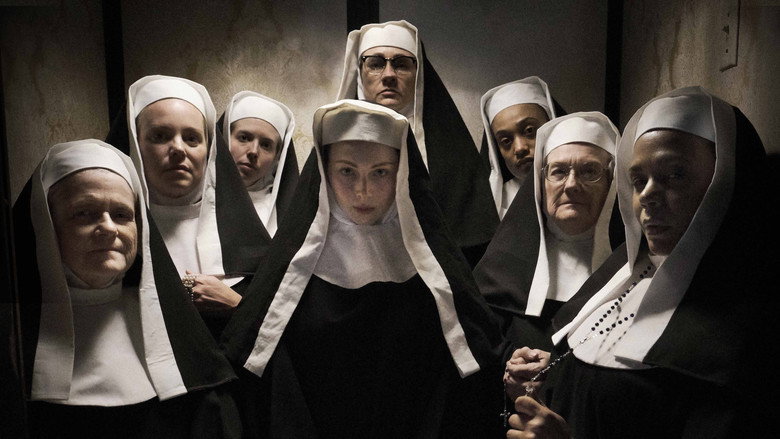 A dimly lit convent hallway, the camera lingering on a closed door at the end, the air thick with anticipation.