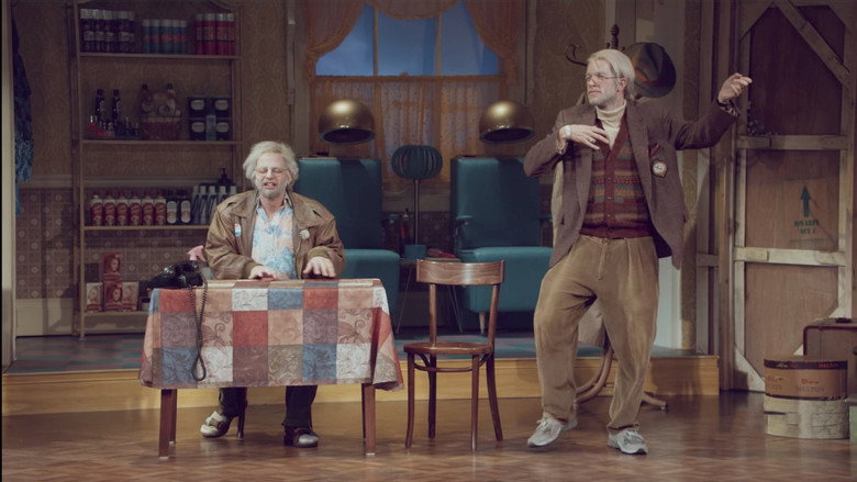 Gil and George in their cluttered apartment, surrounded by tuna cans and yellowed newspapers