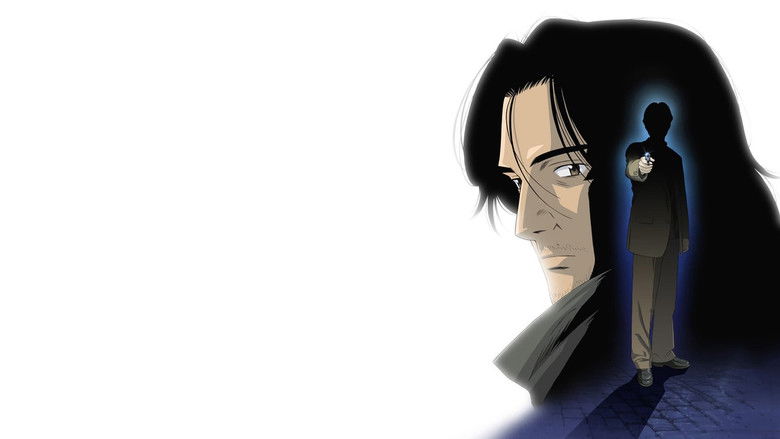 A chilling close-up of a Johan Liebert scene in a library