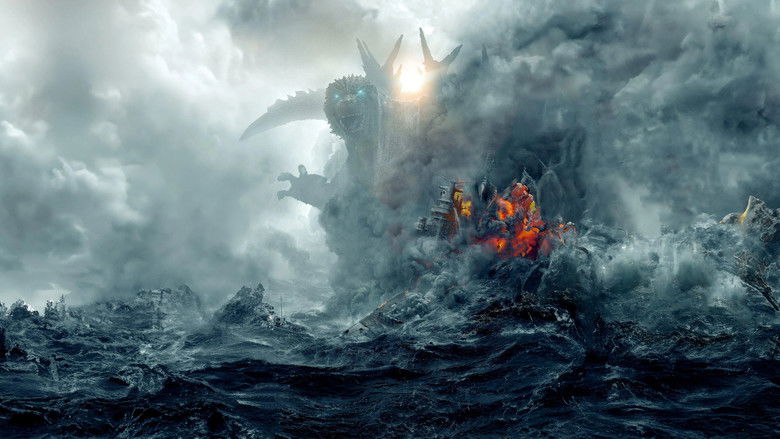 Koichi Shikishima standing on a warship, Godzilla's dorsal plates visible on the horizon