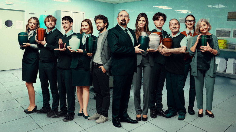 A tense meeting in the Transitus boardroom, where employees in matching black turtlenecks sit around a glass table, their faces lit by the cold glow of a projector screen