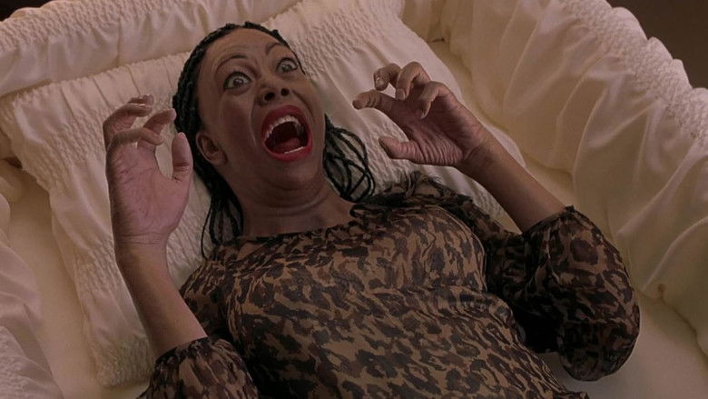 A tense encounter between the protagonist and a mysterious figure, parodying early 2000s horror.