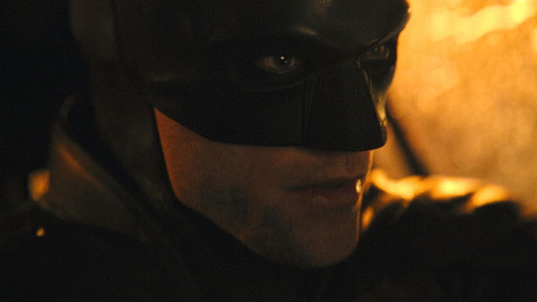 Batman looking over a neon-lit, sprawling Gotham City