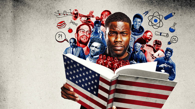 Kevin Hart in a classroom setting, pointing at a green screen with historical figures