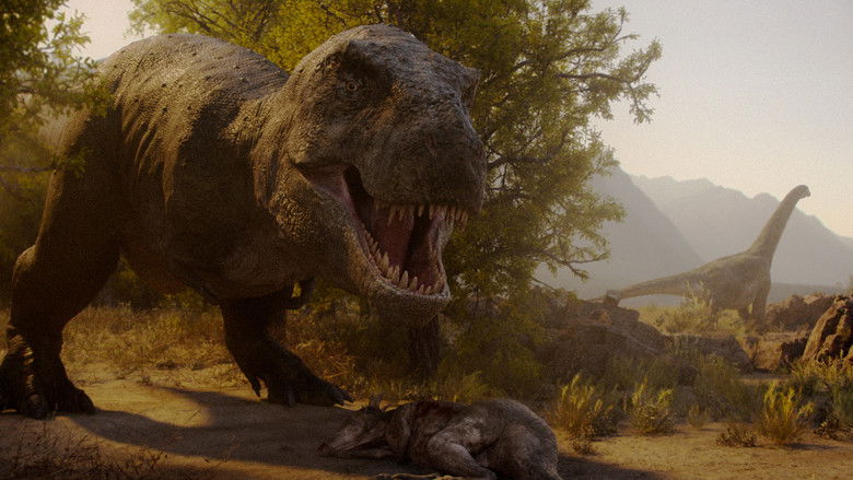 A shadowed silhouette of a dinosaur against an ash-filled sky, symbolizing extinction